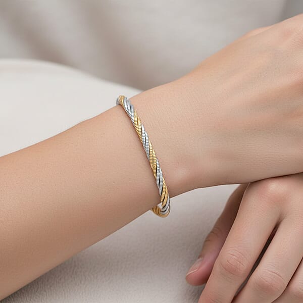 Shop Lc Italian Twisted Omega Chain Bracelet In 14K YG And Rhodium Over Sterling Silver (7.25 In) 8.4 Grams