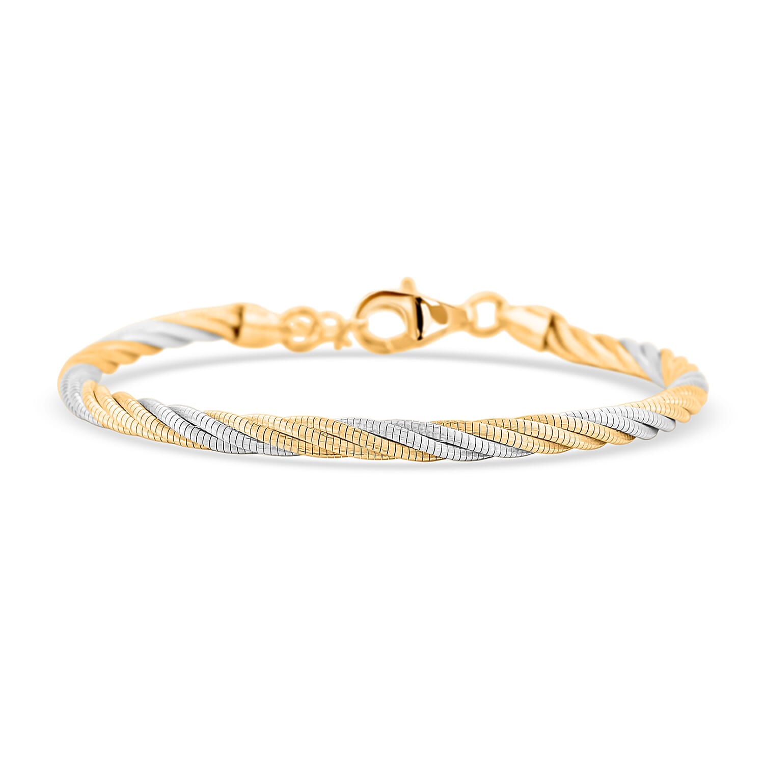 shop lc Italian Twisted Omega Chain Bracelet in 14K YG and Rhodium Over Sterling Silver (7.25 In) 8.4 Grams