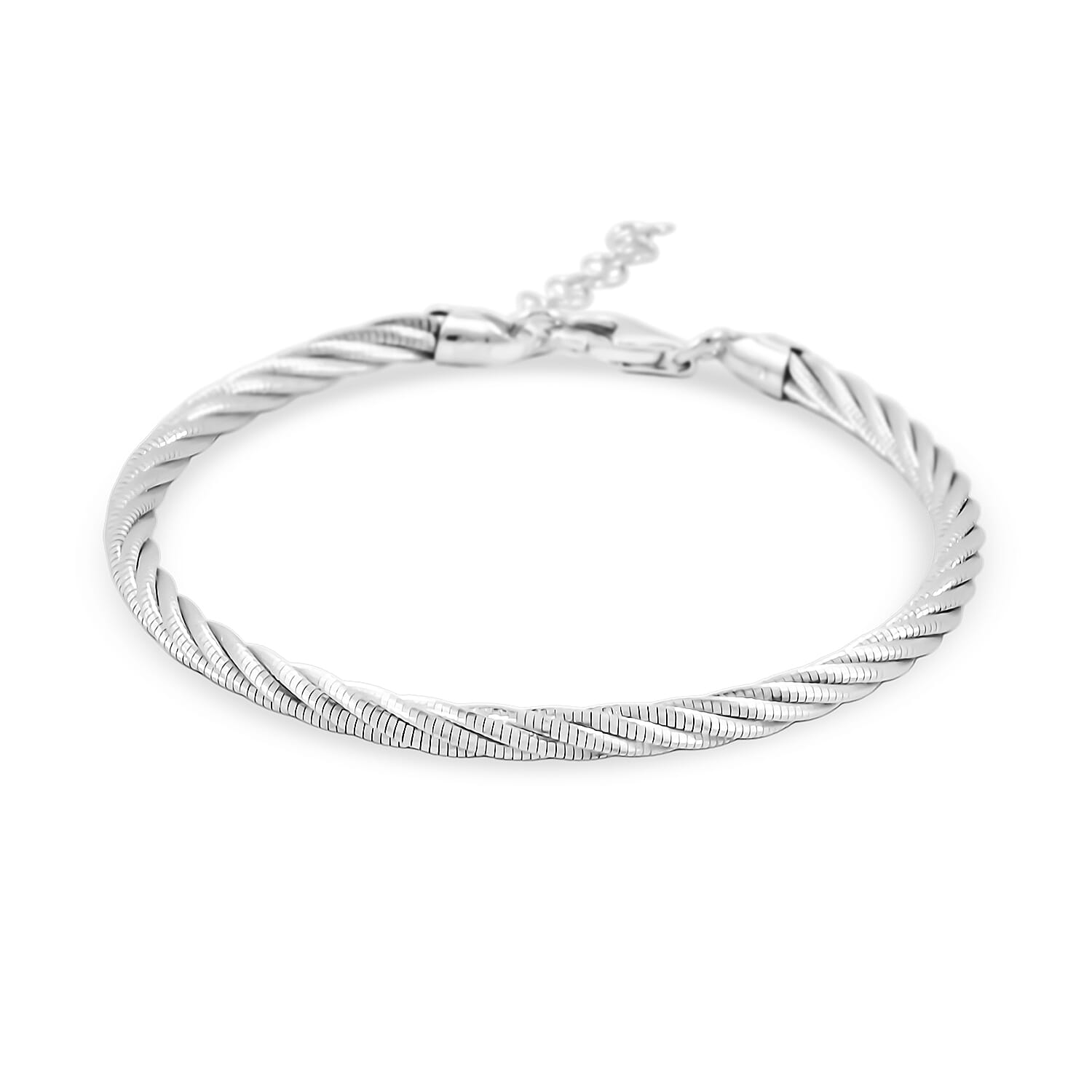 shop lc Italian Twisted Omega Chain Bracelet in Rhodium Over Sterling Silver (7.25 In) 9 Grams