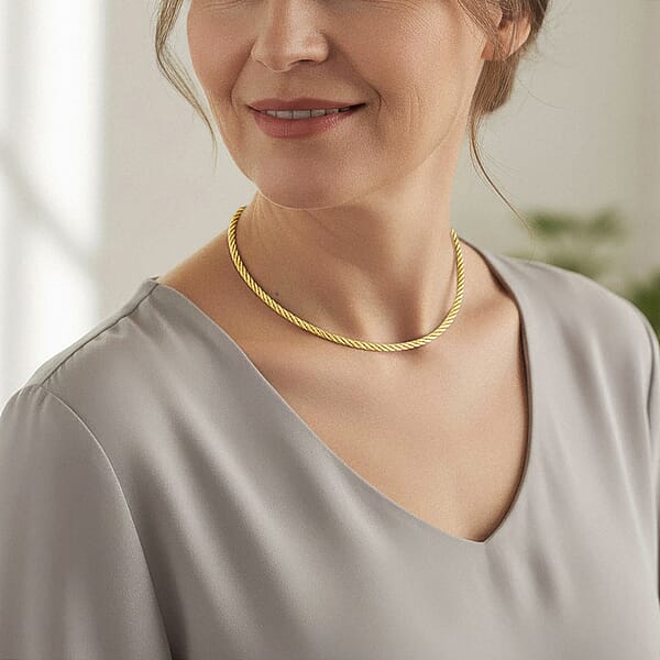 Shop Lc Italian Twisted Omega Chain Necklace In 14K Yellow Gold Over Sterling Silver 17 Inches 18.8 Grams