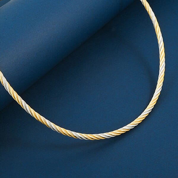 Shop Lc Italian Twisted Omega Chain Necklace In 14K YG And Rhodium Over Sterling Silver 19.25 Grams 17 Inches