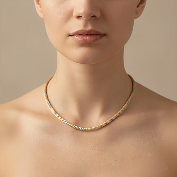 Shop Lc Italian Twisted Omega Chain Necklace In 14K YG And Rhodium Over Sterling Silver 19.25 Grams 17 Inches