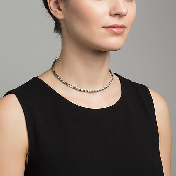 Shop Lc Italian Twisted Omega Chain Necklace In Sterling Silver 20.21 Grams 17 Inches