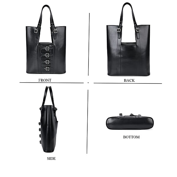 Shop Lc Italy Retro Noble Collection Black Genuine Leather Tote Bag With Small Cosmetic Bag