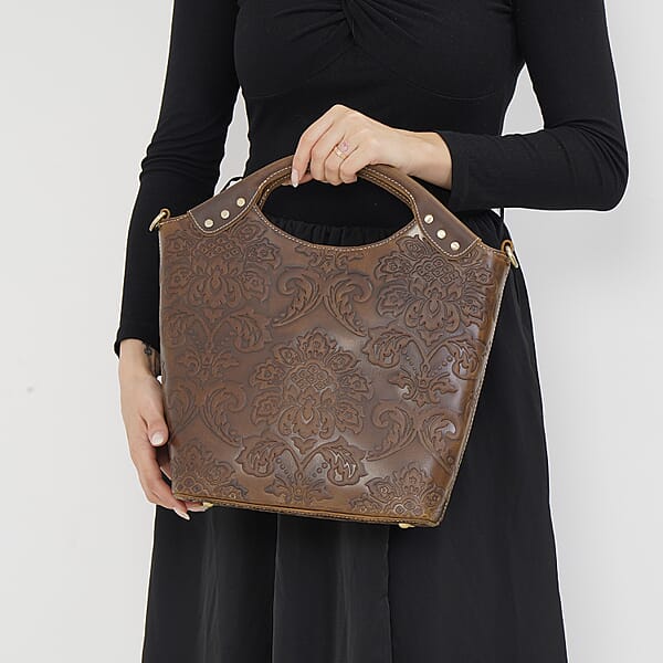 Shop Lc Italy Retro Noble Collection Brown Color Genuine Leather Crossbody Bag With Handle Drop And Shoulder Strap