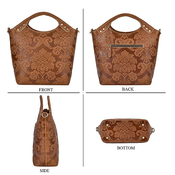 Shop Lc Italy Retro Noble Collection Brown Color Genuine Leather Crossbody Bag With Handle Drop And Shoulder Strap