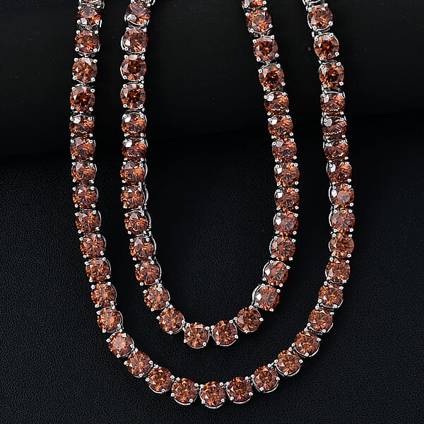 Shop Lc J Francis Embellished With Caramel Zirconia By Swarovski 71.40 Ctw Celestial Radiance Necklace In Rhodium Over Sterling Silver 18 Inches