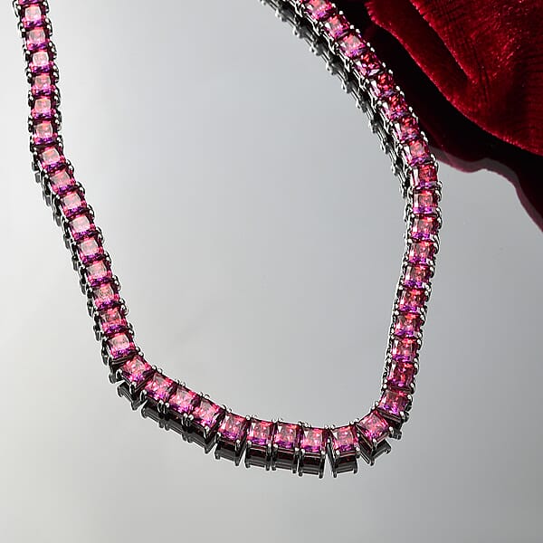Shop Lc J Francis Embellished With Dark Red Zirconia By Swarovski 98.00 Ctw Iconic Tennis Necklace 18 Inches In Rhodium Over Sterling Silver