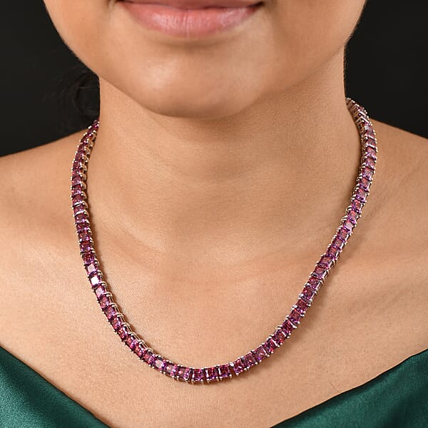 Shop Lc J Francis Embellished With Dark Red Zirconia By Swarovski 98.00 Ctw Iconic Tennis Necklace 18 Inches In Rhodium Over Sterling Silver