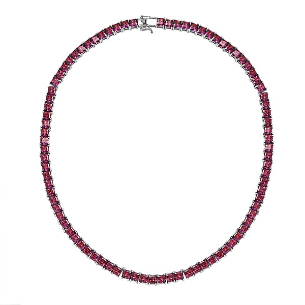 Shop Lc J Francis Embellished With Dark Red Zirconia By Swarovski 98.00 Ctw Iconic Tennis Necklace 18 Inches In Rhodium Over Sterling Silver