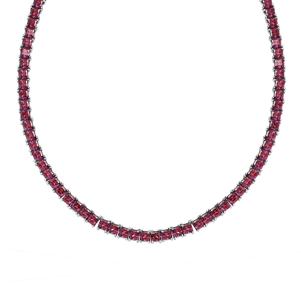 shop lc J Francis Embellished with Dark Red Zirconia by Swarovski 98.00 ctw Iconic Tennis Necklace 18 Inches in Rhodium Over Sterling Silver