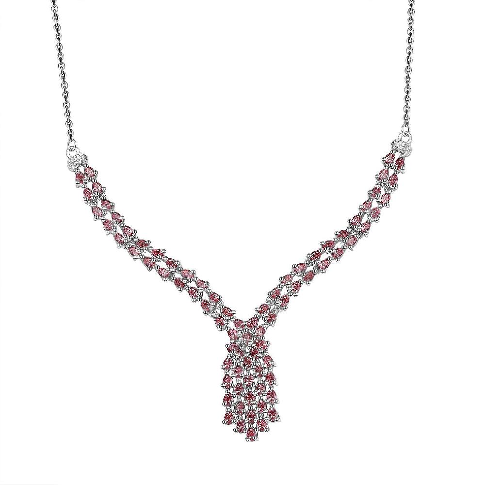 shop lc J Francis Embellished with Fancy Pink Zirconia by Swarovski 6.25 ctw Waterfall Necklace in Rhodium Over Sterling Silver 18 Inches