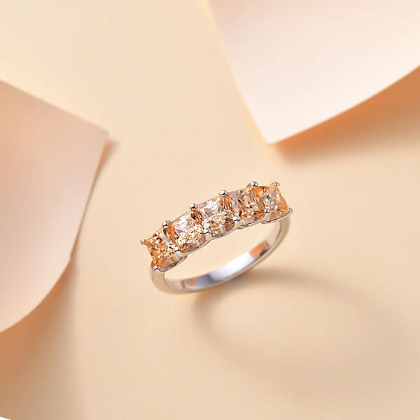 Shop Lc J Francis Embellished With Fancy Yellow Zirconia By Swarovski 3.50 Ctw 5 Stone Ring In Rhodium Over Sterling Silver