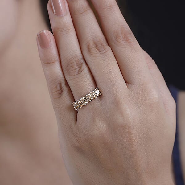 Shop Lc J Francis Embellished With Fancy Yellow Zirconia By Swarovski 3.50 Ctw 5 Stone Ring In Rhodium Over Sterling Silver