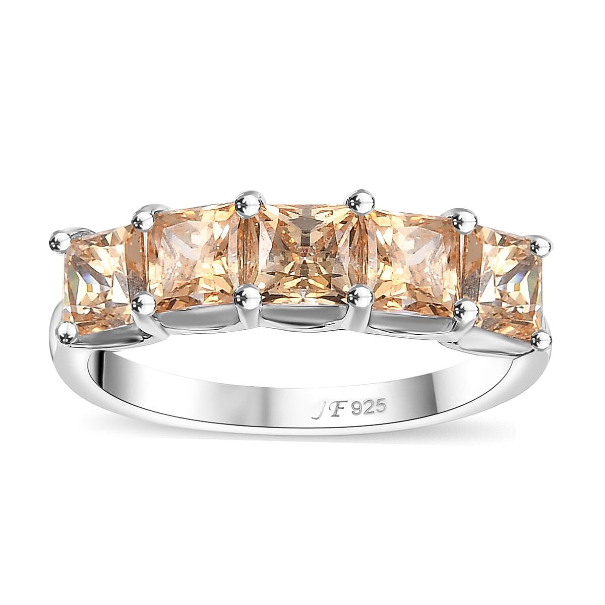 shop lc J Francis Embellished with Fancy Yellow Zirconia by Swarovski 3.50 ctw 5 Stone Ring in Rhodium Over Sterling Silver