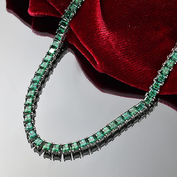 Shop Lc J Francis Embellished With Green Zirconia By Swarovski 56.90 Ctw Iconic Tennis Necklace 18 Inches In Rhodium Over Sterling Silver