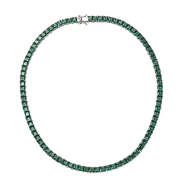 Shop Lc J Francis Embellished With Green Zirconia By Swarovski 56.90 Ctw Iconic Tennis Necklace 18 Inches In Rhodium Over Sterling Silver