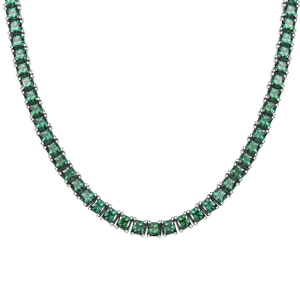 shop lc J Francis Embellished with Green Zirconia by Swarovski 56.90 ctw Iconic Tennis Necklace 18 Inches in Rhodium Over Sterling Silver