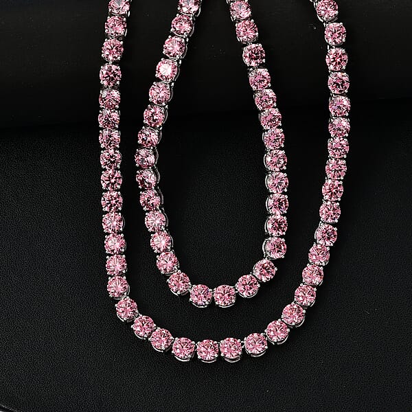 Shop Lc J Francis Embellished With Pink Zirconia By Swarovski 75.10 Ctw Celestial Radiance Necklace In Rhodium Over Sterling Silver 18 Inches