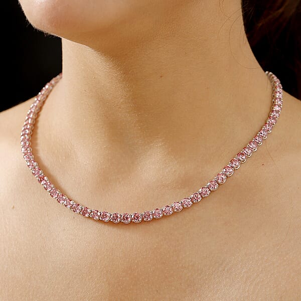 Shop Lc J Francis Embellished With Pink Zirconia By Swarovski 75.10 Ctw Celestial Radiance Necklace In Rhodium Over Sterling Silver 18 Inches
