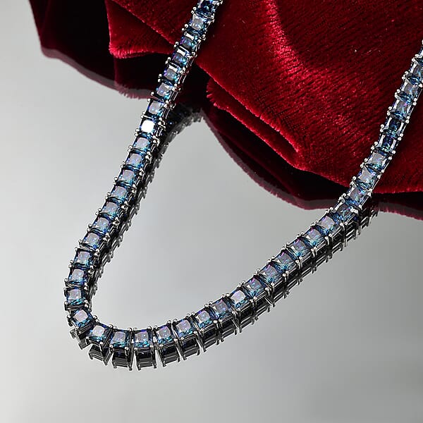 Shop Lc J Francis Embellished With Rainbow Blue Zirconia By Swarovski 101.00 Ctw Iconic Tennis Necklace 18 Inches In Rhodium Over Sterling Silver
