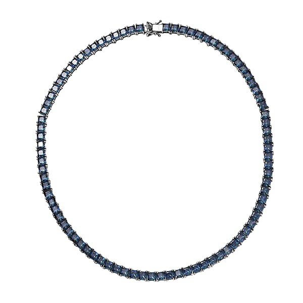 Shop Lc J Francis Embellished With Rainbow Blue Zirconia By Swarovski 101.00 Ctw Iconic Tennis Necklace 18 Inches In Rhodium Over Sterling Silver