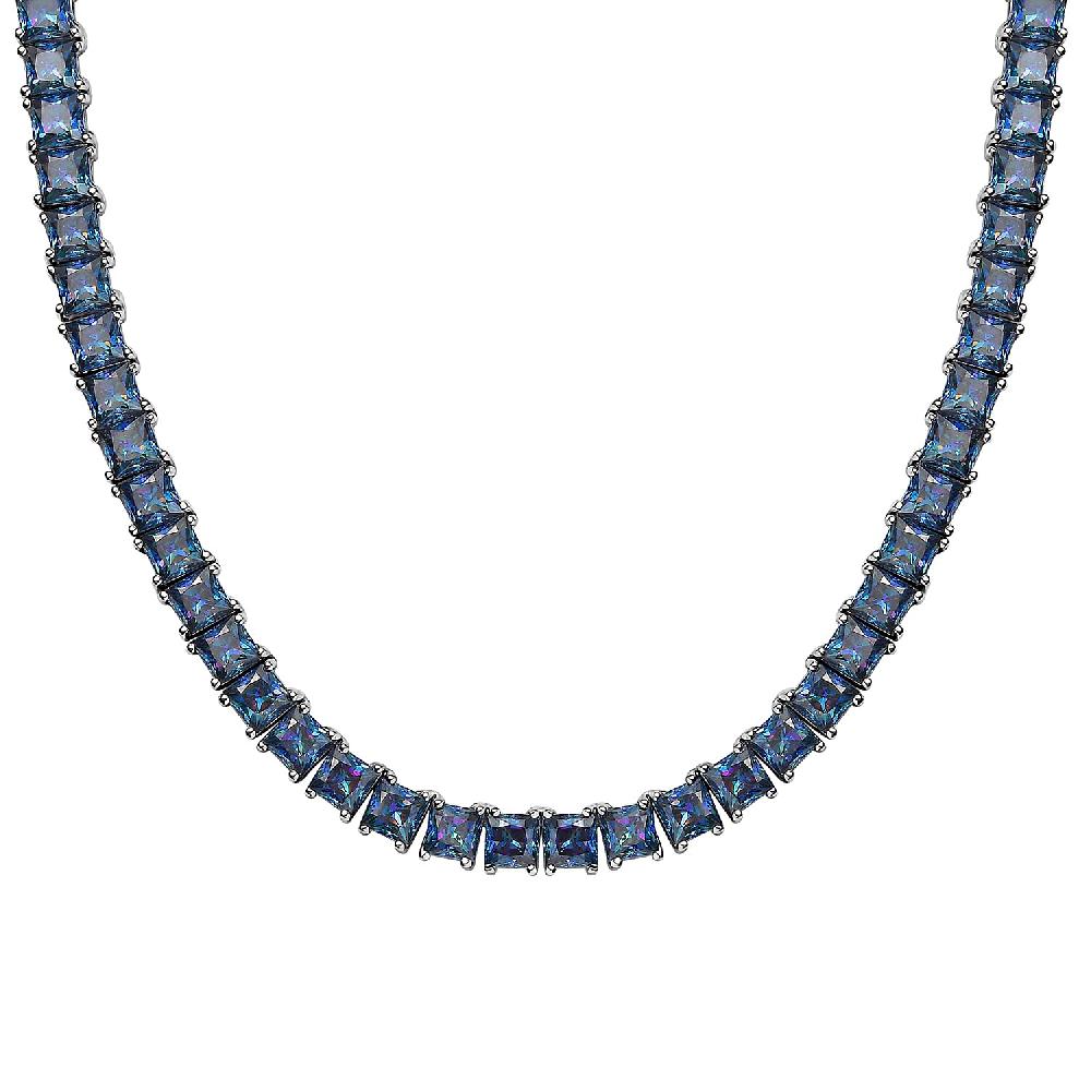 shop lc J Francis Embellished with Rainbow Blue Zirconia by Swarovski 101.00 ctw Iconic Tennis Necklace 18 Inches in Rhodium Over Sterling Silver