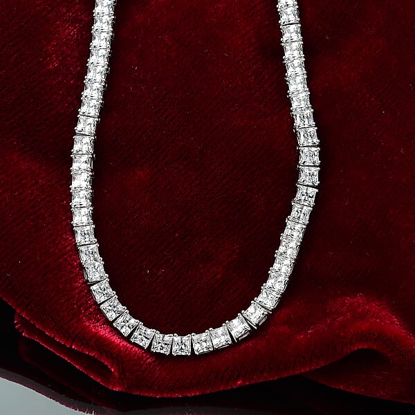 Shop Lc J Francis Embellished With Zirconia By Swarovski 87.90 Ctw Iconic Tennis Necklace 18 Inches In Rhodium Over Sterling Silver