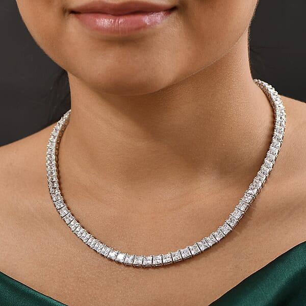 Shop Lc J Francis Embellished With Zirconia By Swarovski 87.90 Ctw Iconic Tennis Necklace 18 Inches In Rhodium Over Sterling Silver