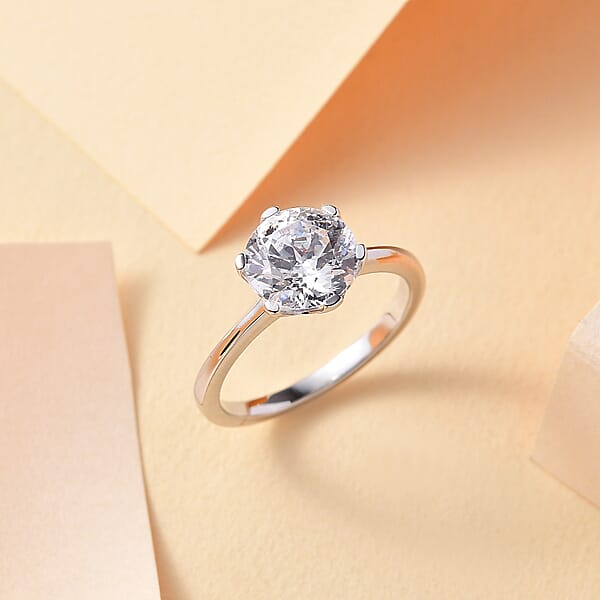 Shop Lc J Francis Zirconia By Swarovski Solitaire Ring In 10K White Gold 3.35 Ctw
