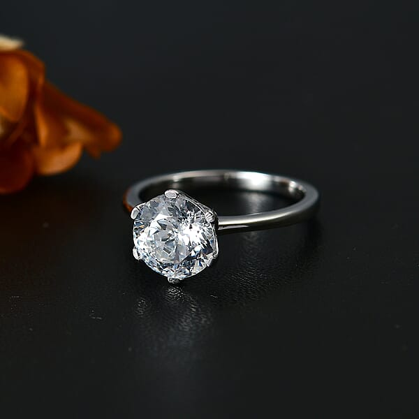 Shop Lc J Francis Zirconia By Swarovski Solitaire Ring In 10K White Gold 3.35 Ctw