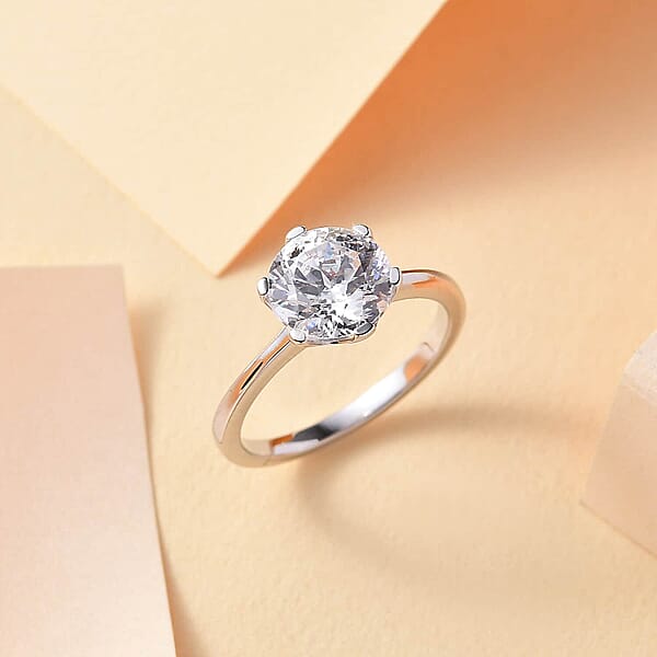 Shop Lc J Francis Zirconia By Swarovski Solitaire Ring In 10K White Gold 3.35 Ctw