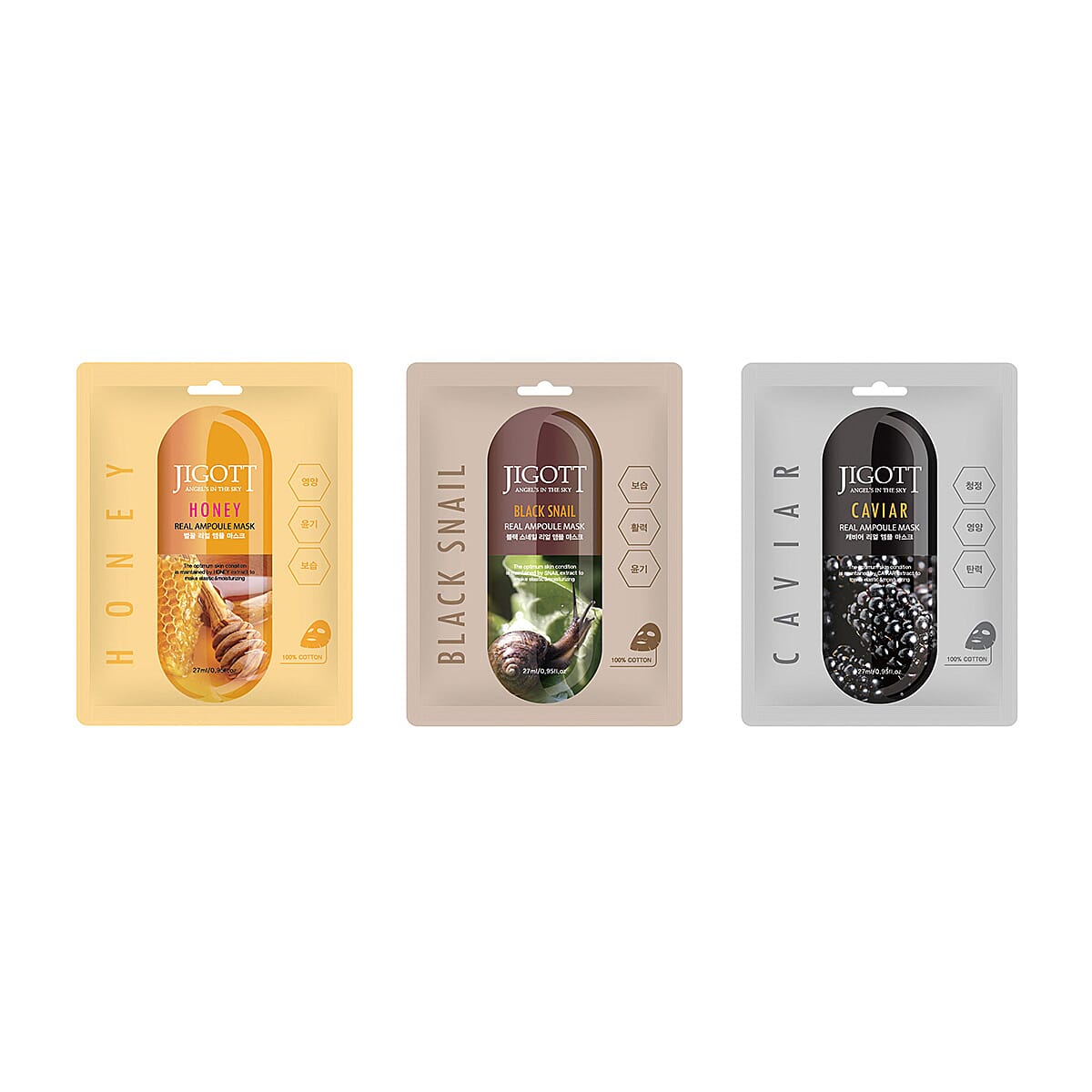 shop lc JIGOTT Real Ampoule Cotton Mask Rejuvenate Collection- Black Snail Caviar & Honey (3x10 each)