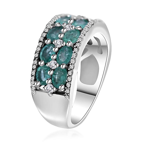 Shop Lc Kagem Zambian Emerald And White Zircon Ring In Platinum Over Sterling Silver 2.60 Ctw