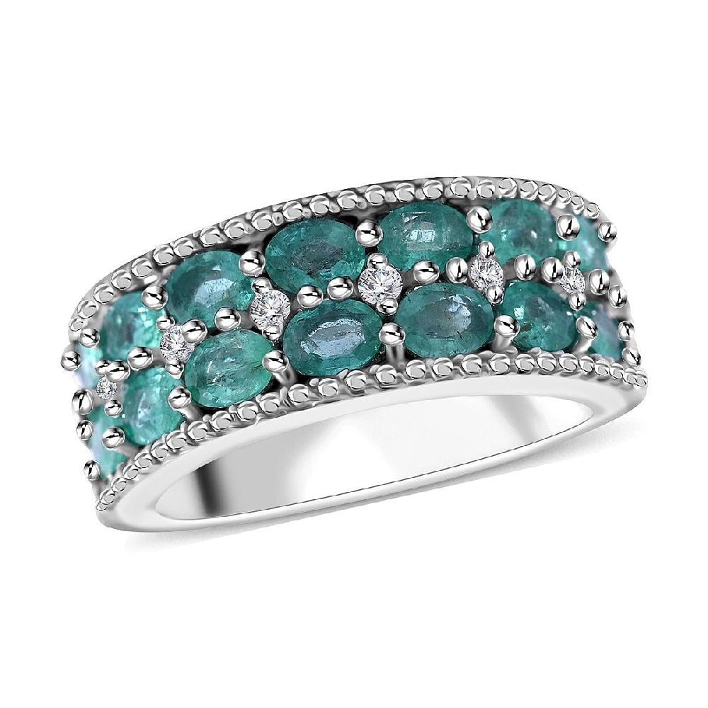 shop lc Kagem Zambian Emerald and White Zircon Ring in Platinum Over Sterling Silver 2.60 ctw