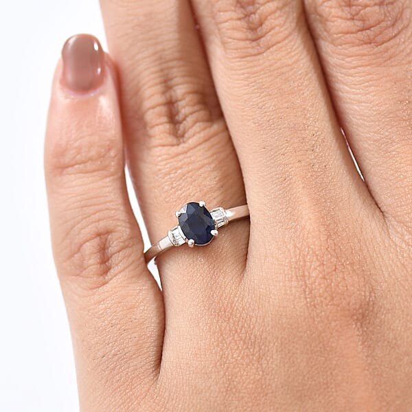 Shop Lc Kanchanaburi Blue Sapphire (DF) And Luxuriant Lab Grown Diamond 1.15 Ctw Ring In Rhodium Over Sterling Silver