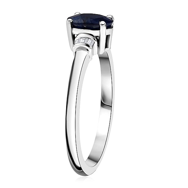 Shop Lc Kanchanaburi Blue Sapphire (DF) And Luxuriant Lab Grown Diamond 1.15 Ctw Ring In Rhodium Over Sterling Silver