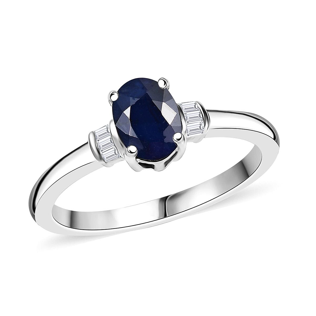 shop lc Kanchanaburi Blue Sapphire (DF) and Luxuriant Lab Grown Diamond 1.15 ctw Ring in Rhodium Over Sterling Silver
