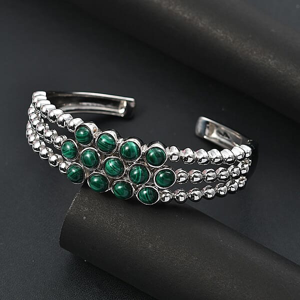 Shop Lc Karis African Malachite 16.40 Ctw Cuff Bracelet In Platinum Bond (7.25 In)