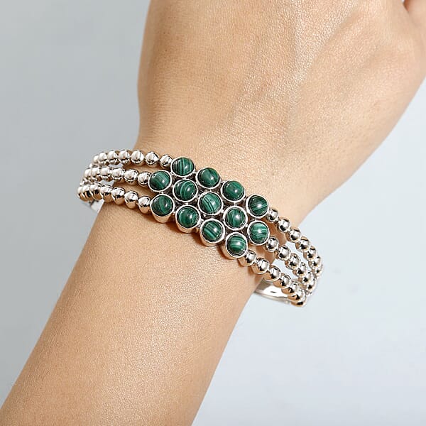 Shop Lc Karis African Malachite 16.40 Ctw Cuff Bracelet In Platinum Bond (7.25 In)