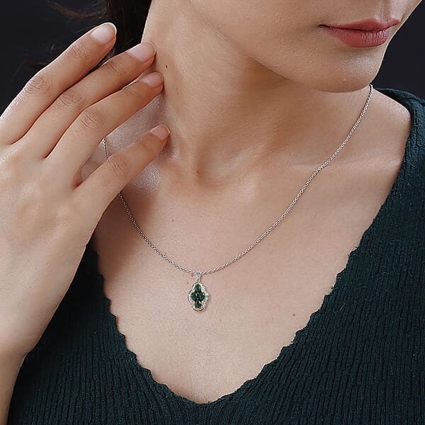 Shop Lc Karis African Malachite 6.40 Ctw Solitaire Pendant In 18K YG Plated And Platinum Bond And Stainless Steel Necklace 20 Inches