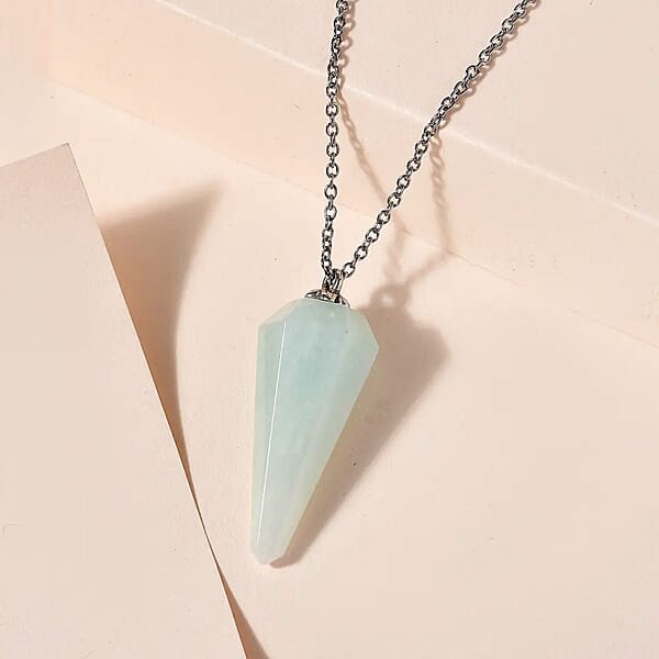 Shop Lc Karis Amazonite 49.65 Ctw Pendant In Platinum Bond With Stainless Steel Necklace 20 Inches