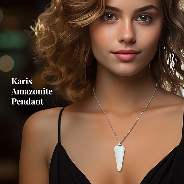 Shop Lc Karis Amazonite 49.65 Ctw Pendant In Platinum Bond With Stainless Steel Necklace 20 Inches