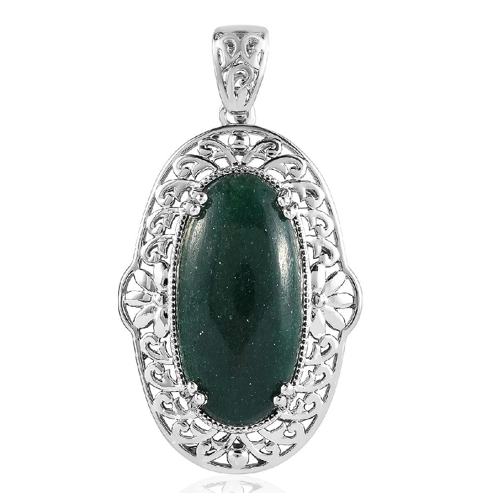 shop lc Karis Green Aventurine 24.40 ctw Pendant without Chain in Platinum Bond