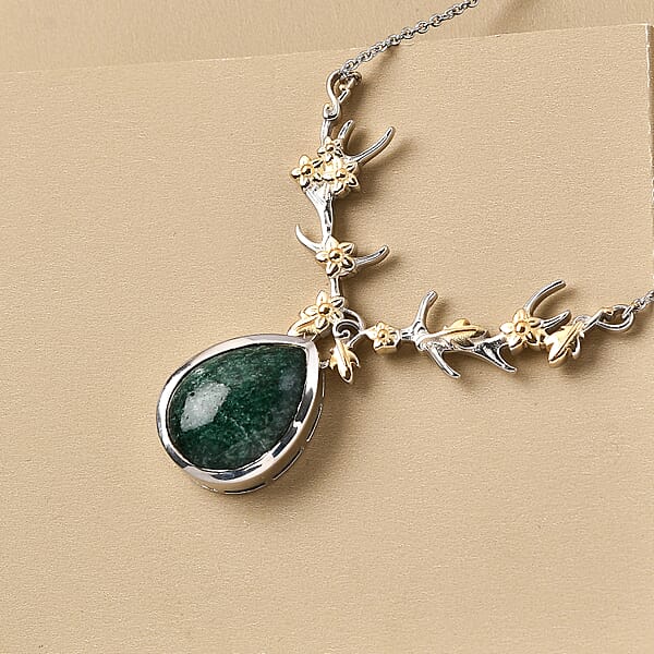 Shop Lc Karis Green Aventurine Necklace In 18K YG Plated And Stainless Steel 18 Inches Tarnish-Free Waterproof Sweat Proof Jewelry