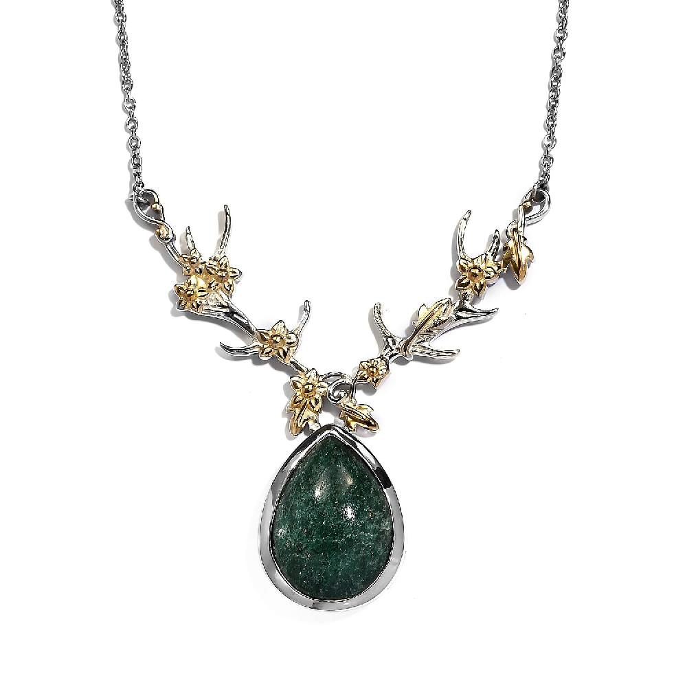 shop lc Karis Green Aventurine Necklace in 18K YG Plated and Stainless Steel 18 Inches Tarnish-Free Waterproof Sweat Proof Jewelry