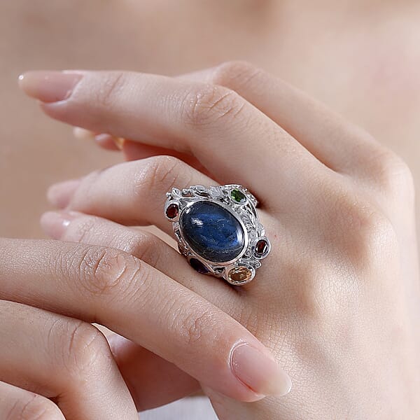 Shop Lc Karis Malagasy Labradorite And Multi Gemstone 12.40 Ctw Celestial Garden Ring In Platinum Bond