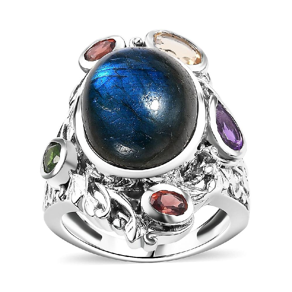 shop lc Karis Malagasy Labradorite and Multi Gemstone 12.40 ctw Celestial Garden Ring in Platinum Bond