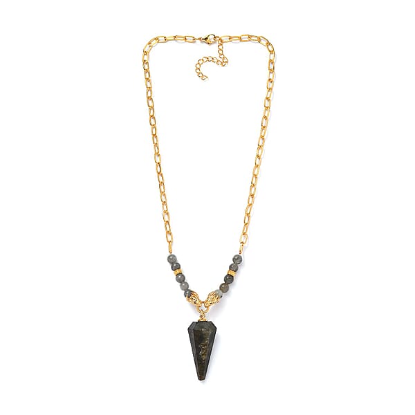 Shop Lc Karis Malagasy Labradorite And Thai Black Spinel 68.10 Ctw Paper Clip Chain Dragon Necklace In 18K YG Plated 18-20 Inches