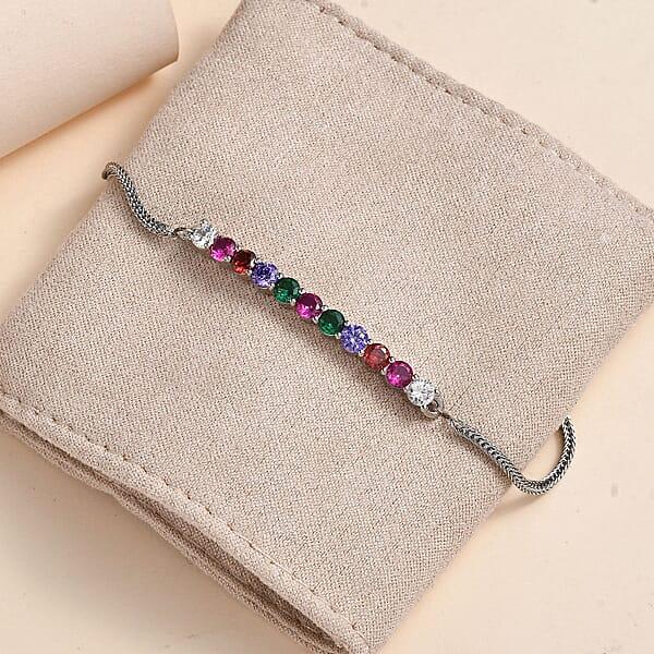Shop Lc Karis Simulated Multi Diamond 2.20 Ctw Bolo Bracelet In Platinum Bond And Stainless Steel